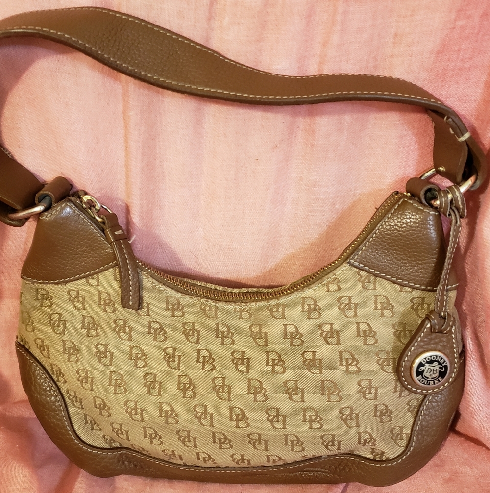 Dooney & Bourke Signature DB Monogram Canvas Hobo Bag - Tan/Brown